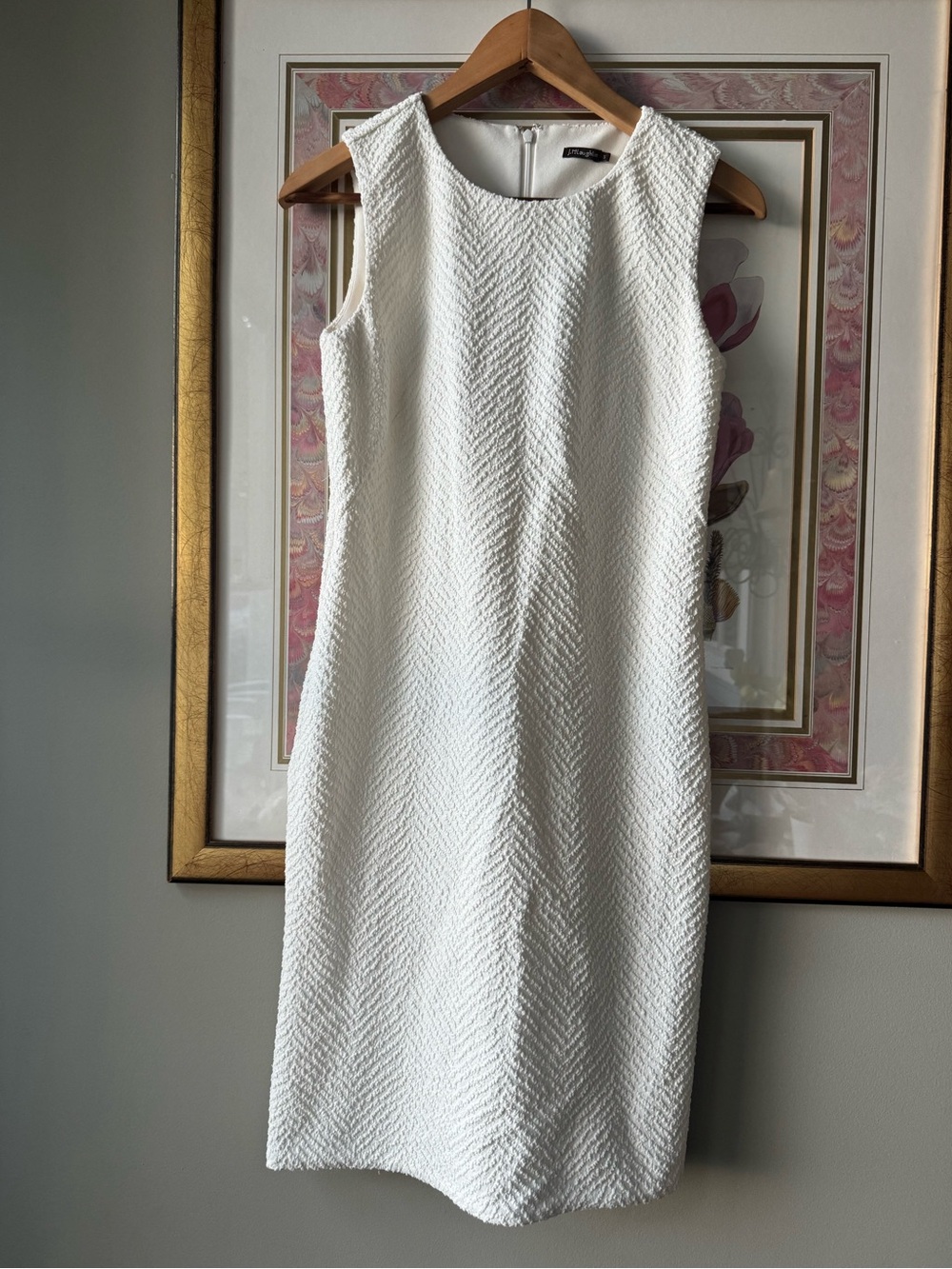 J Mclaughlin Textured Classic Sleeveless White Sheath Dress